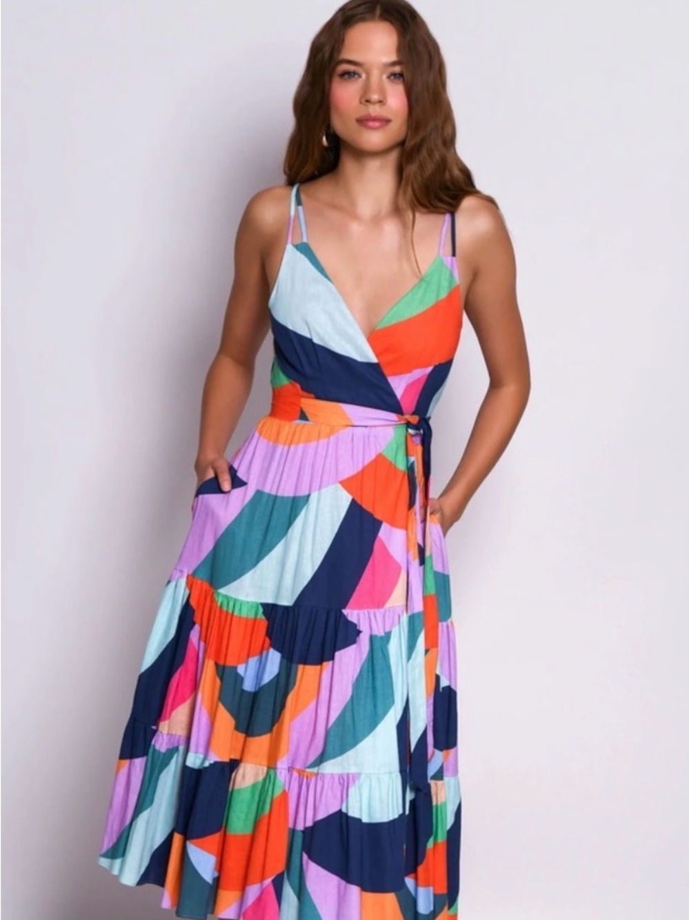 🆕 Hutch-Anthropologie-Bohemian Geometric Wrap Midi Dress- Vacation Ready(M) NWT